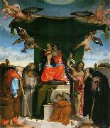 Lorenzo Lotto, Thronende Madonna, Engel und Heilige